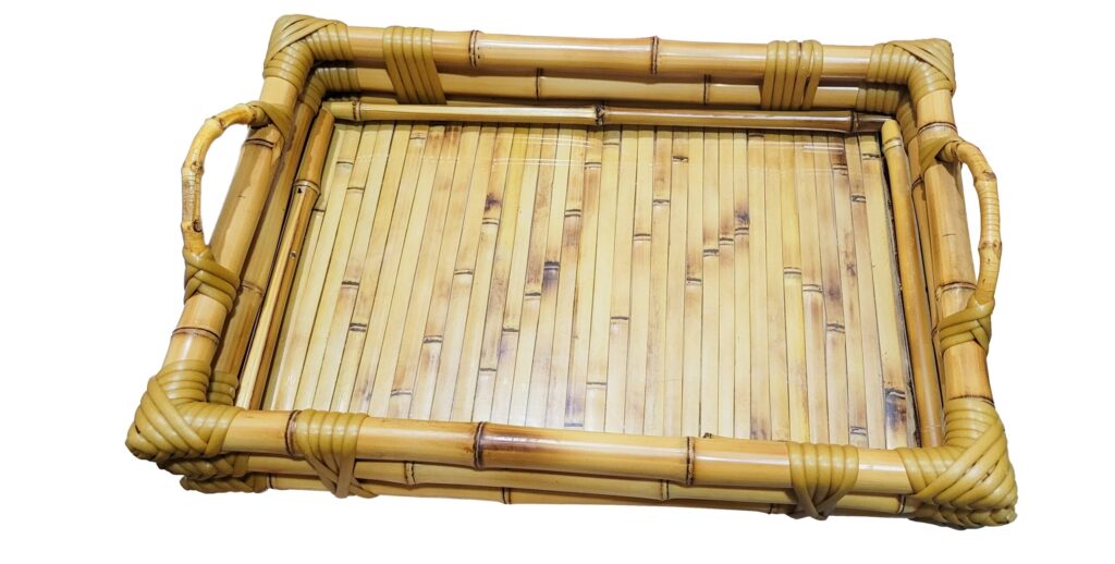 Bandeja Tripla Com Alça De Bambu - Medida 36 X 26 Cm