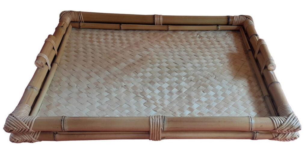 Bandeja Dupla Auxiliar de Bambu C/ Vidro 4mm medida: 60x40cm
