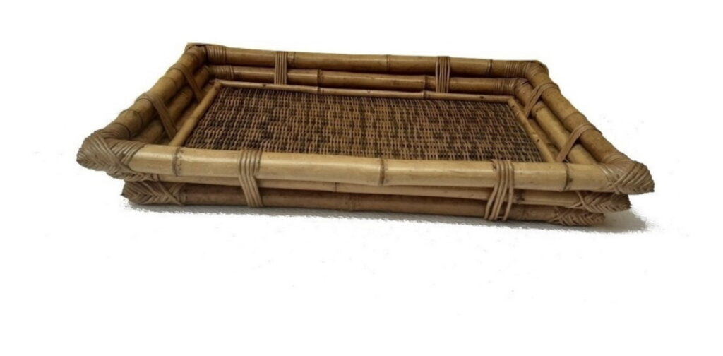 Bandeja Retangular Tripla De Bambu Natural Envelhecido