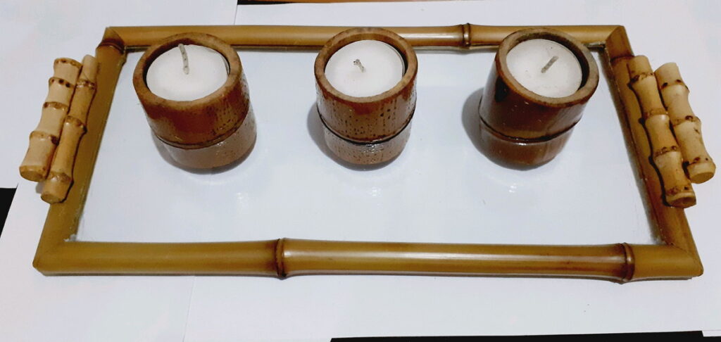Kit 1 Bandeja com Video + 3 Velas de Bambu Natural