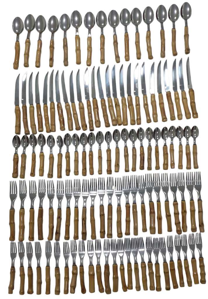 Kit c/ 120 Talheres Em Bambu Natural