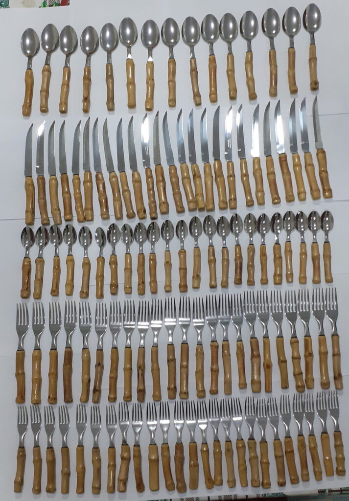 Kit c/ 60 Talheres Em Bambu Natural