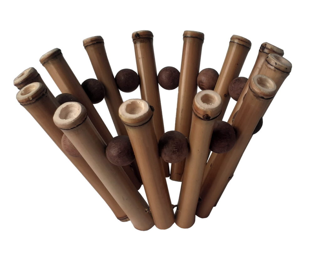 Porta Coco De Bambu Natural Com Espaçador De Bolinha