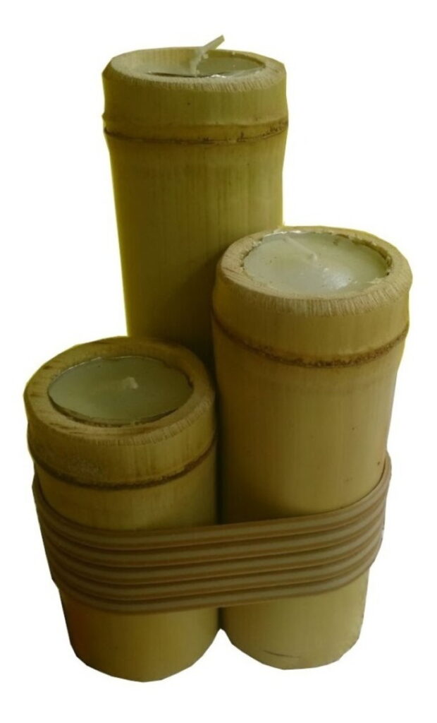 Vela De Mesa Trio Cartiçal De Bambu Natural